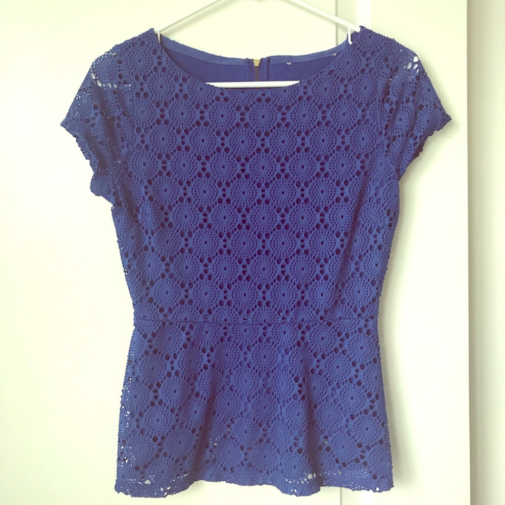Royal Blue Peplum Top, Lace with Liner, XS